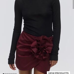 H&M Burgundy Asymmetrical Skirt with Ruffle Detail